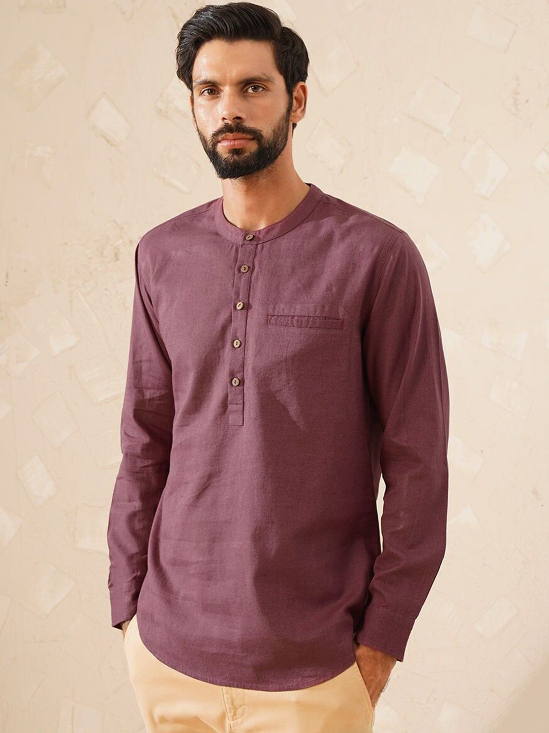 

JAYPORE Band Collar Cotton Short Straight Kurta, Purple