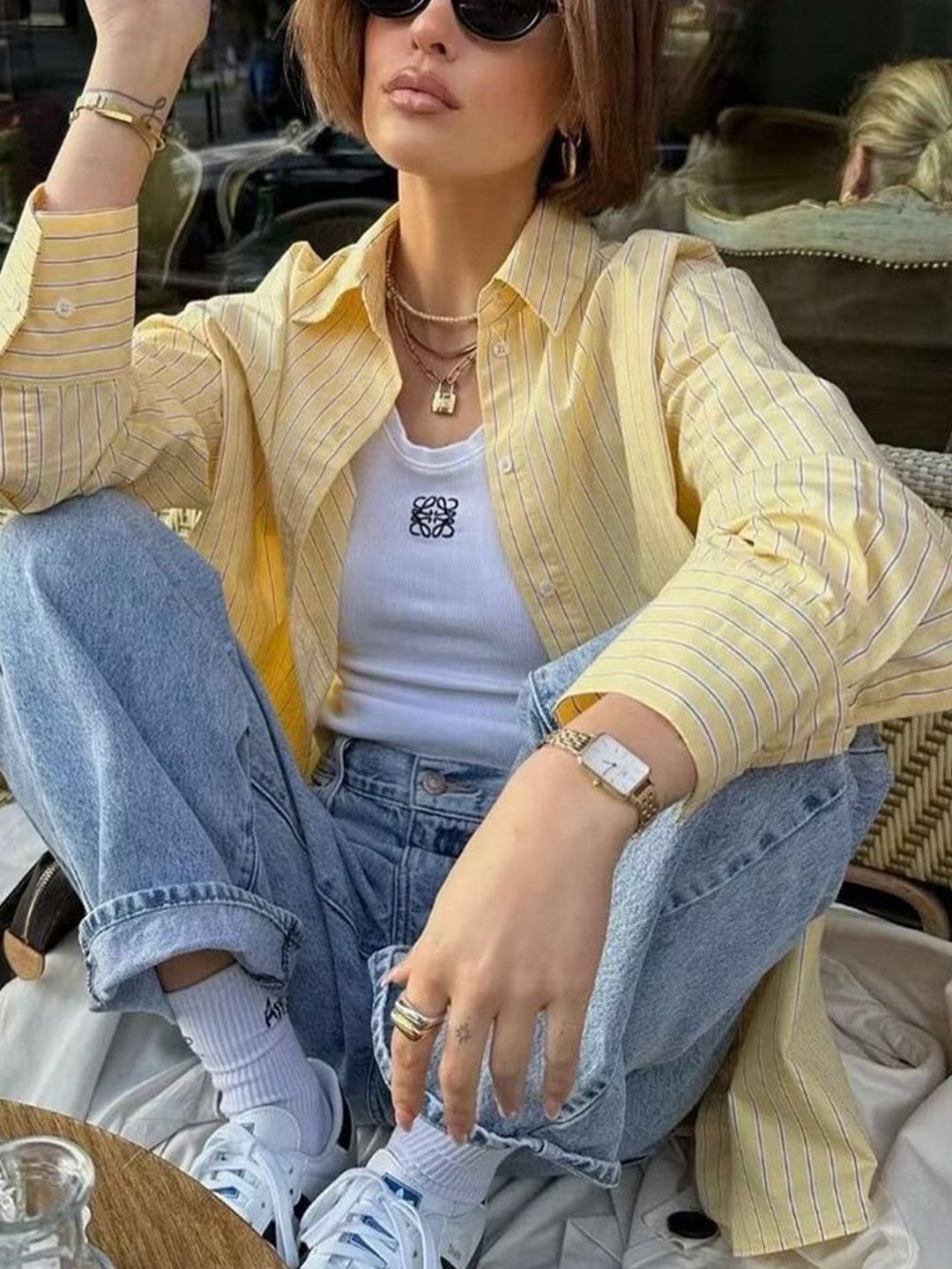 

LULU & SKY Women Spread Collar Solid Casual Shirt, Yellow