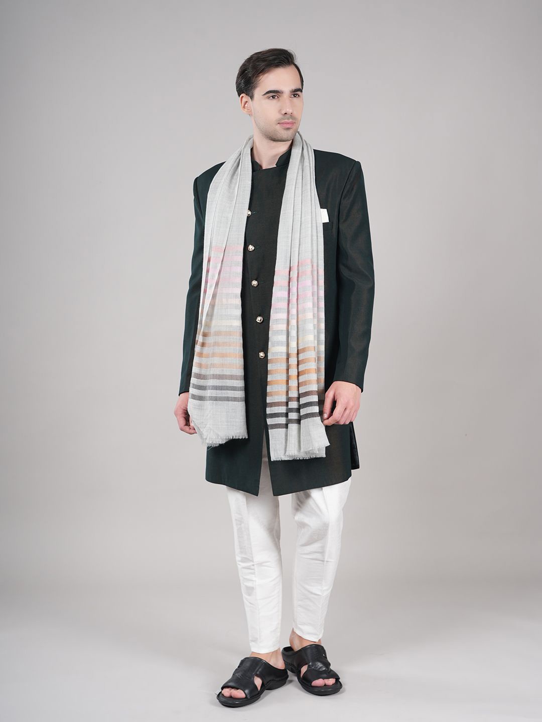 

MUFFLY Unisex Wool Striped Casual Stole, Off white