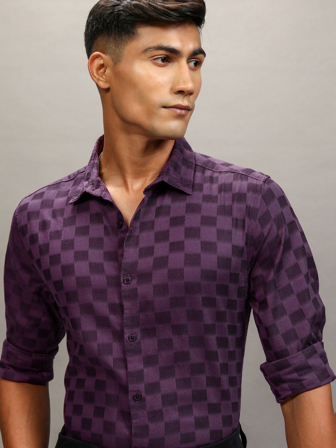 

Highlander Men Dobby Textured Solid Casual Shirt, Purple