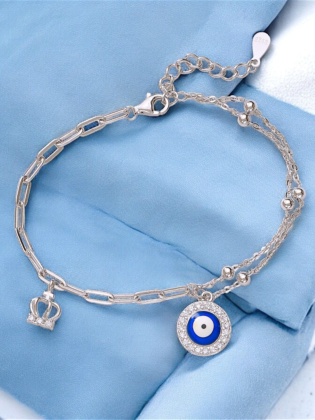 

Taraash 925 Sterling Silver Cubic Zirconia Evil Eye Link Bracelet