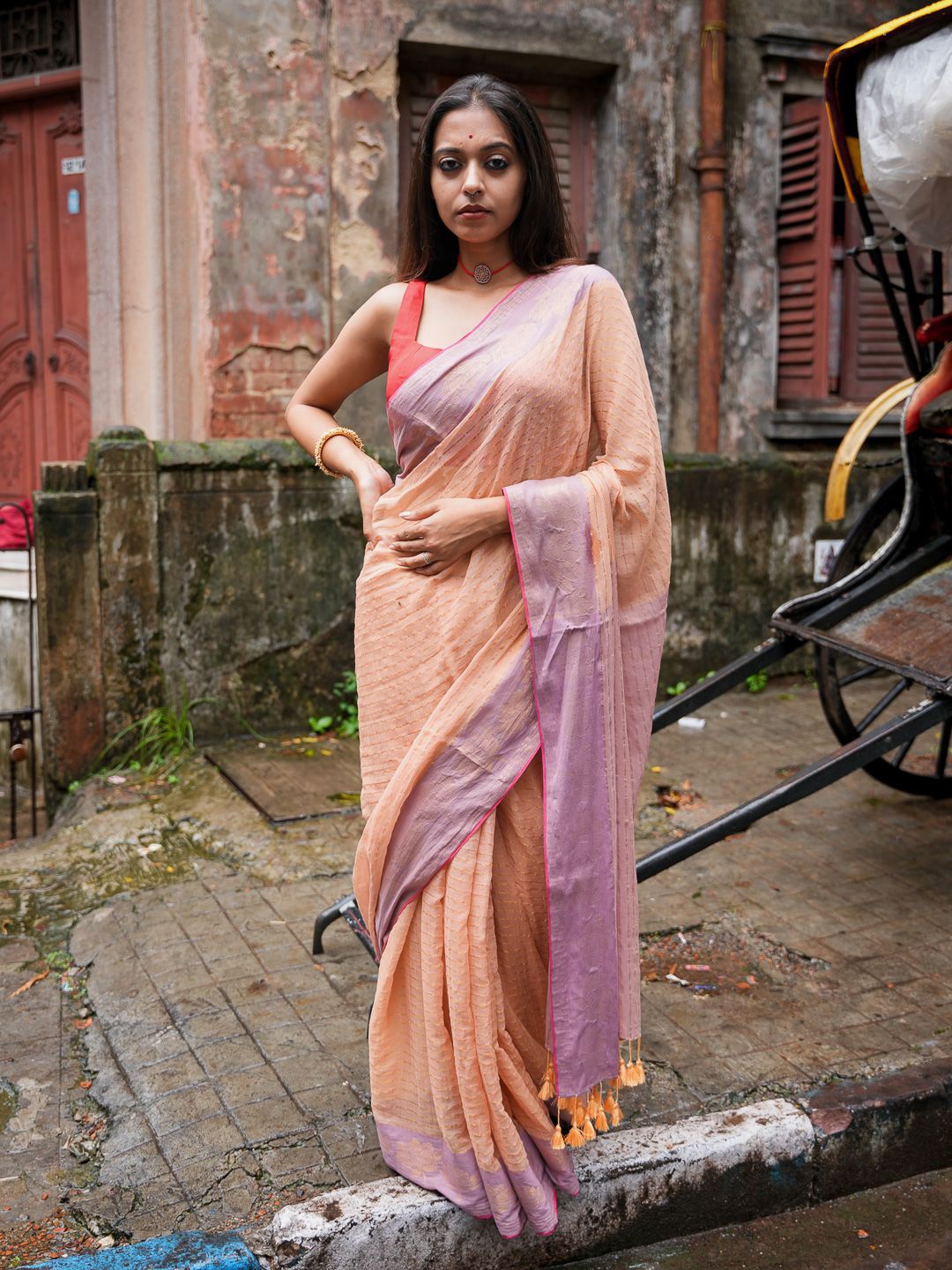 

Suta Woven Design Striped Zari Saree, Beige