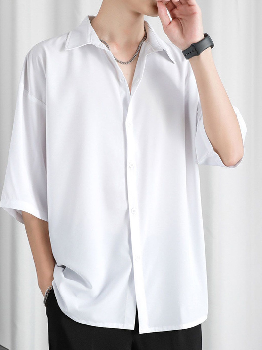 

StyleCast Men Spread Collar Solid Cotton Casual Shirt, White
