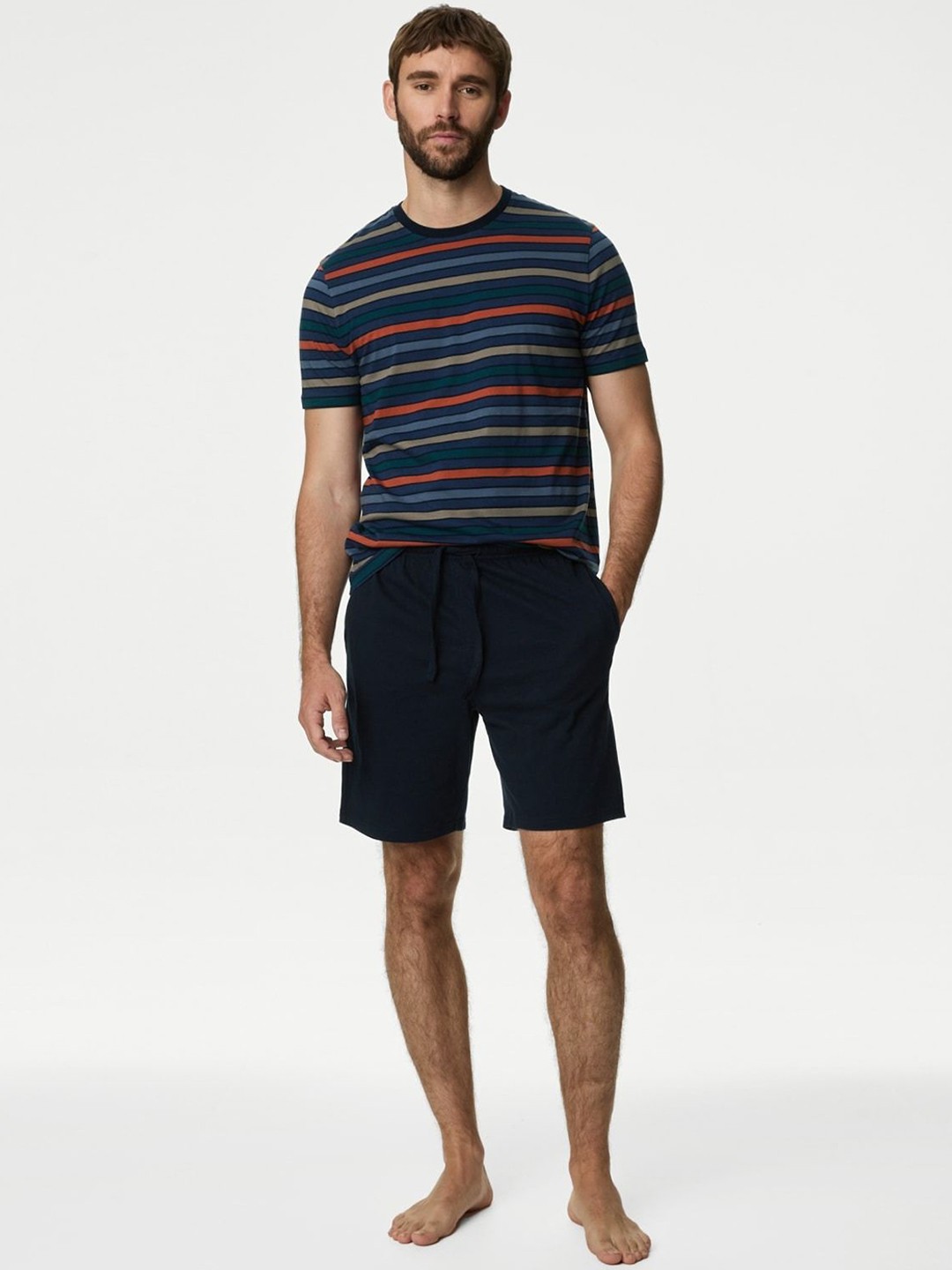 

Marks & Spencer Men Cotton Striped Night suit, Blue