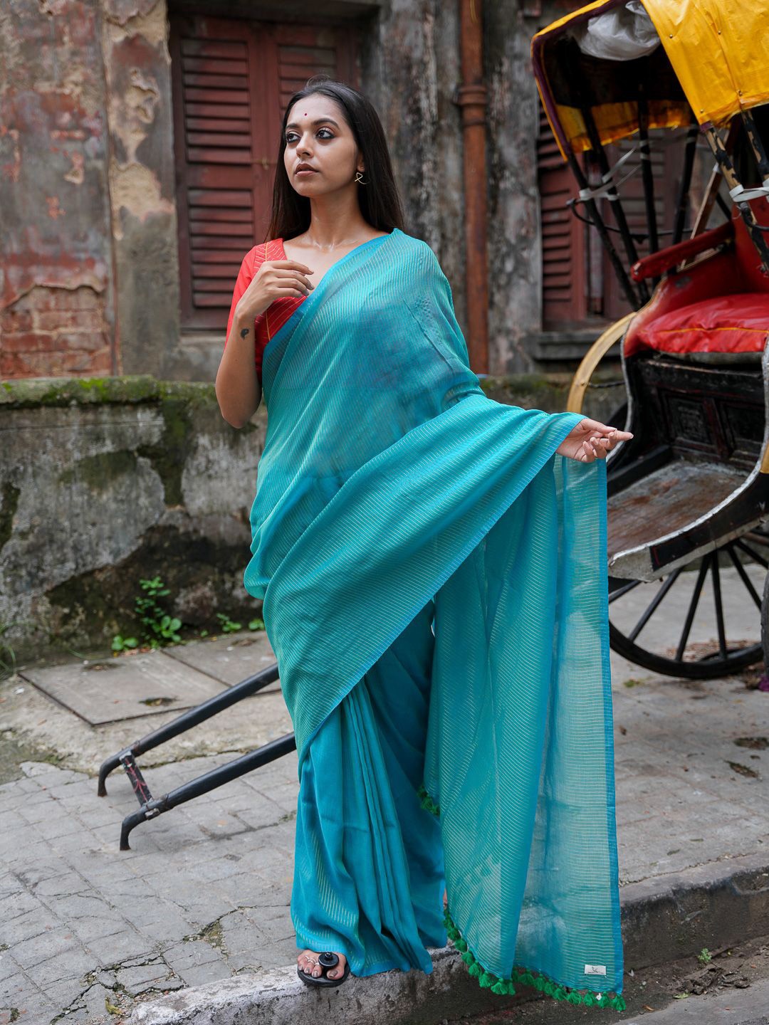 

Suta Striped Saree, Turquoise blue