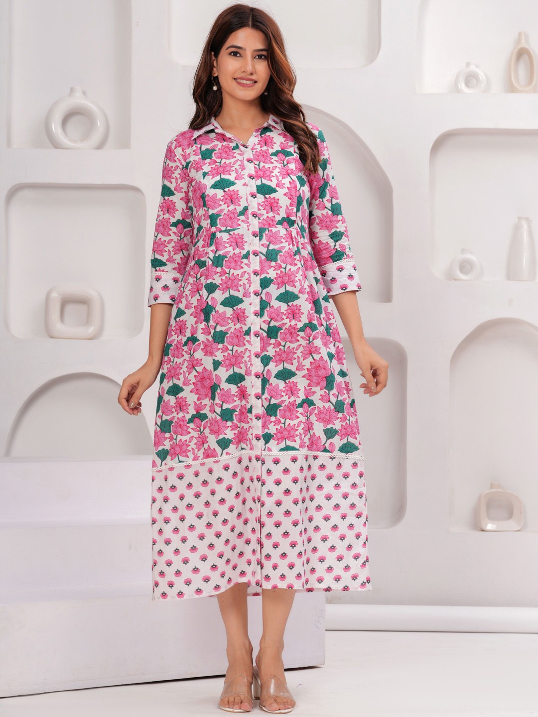 

Meeranshi Women Floral Print Maternity & Feeding A-Line Midi Dress, White