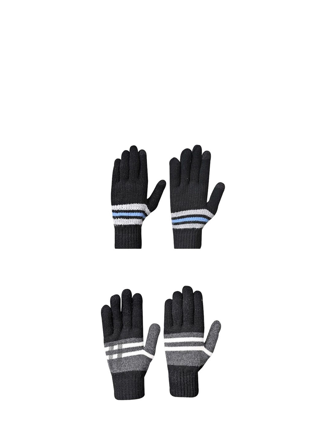 

LOOM LEGACY Men Pack of 2 Striped Acrylic Winter Gloves, Black