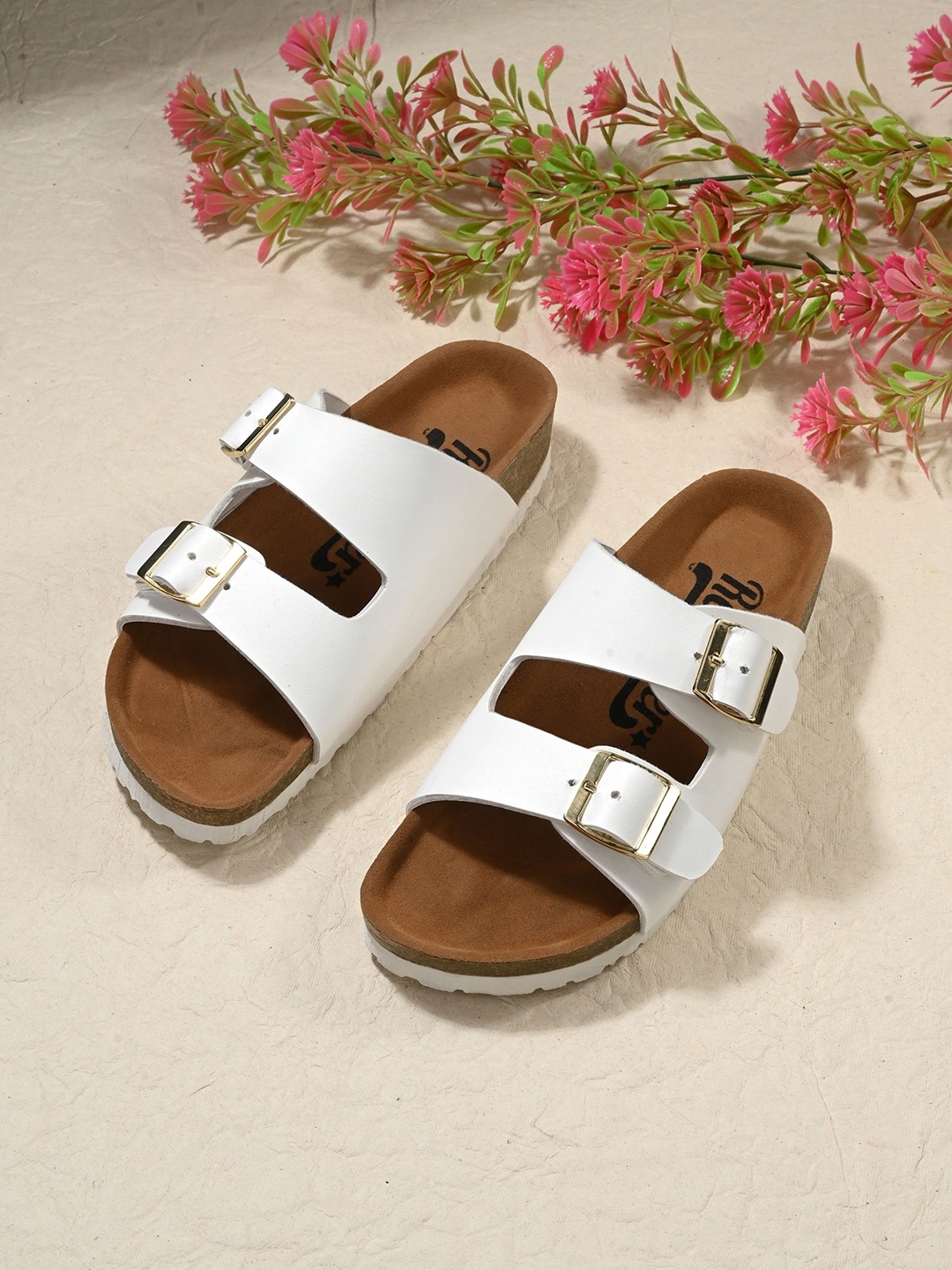 

The Roadster Lifestyle Co Women Casual Open Toe Flats With Buckles, White