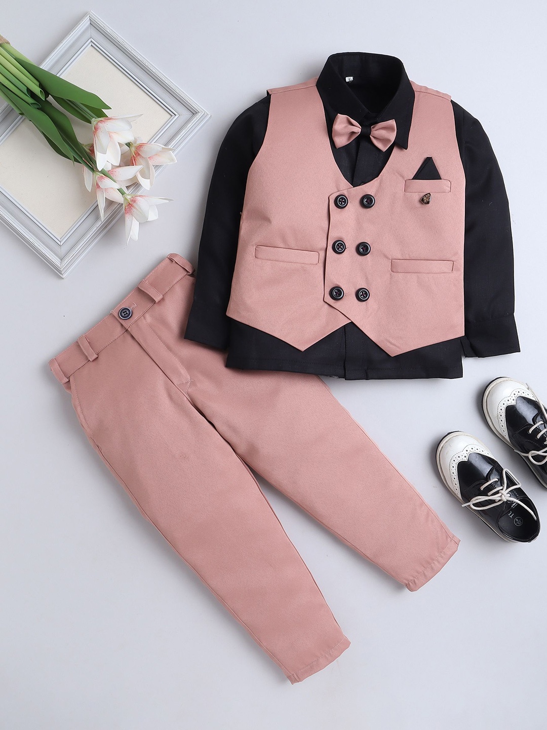 

FOURFOLDS Boys Double-Breasted 3 Piece Suit, Peach