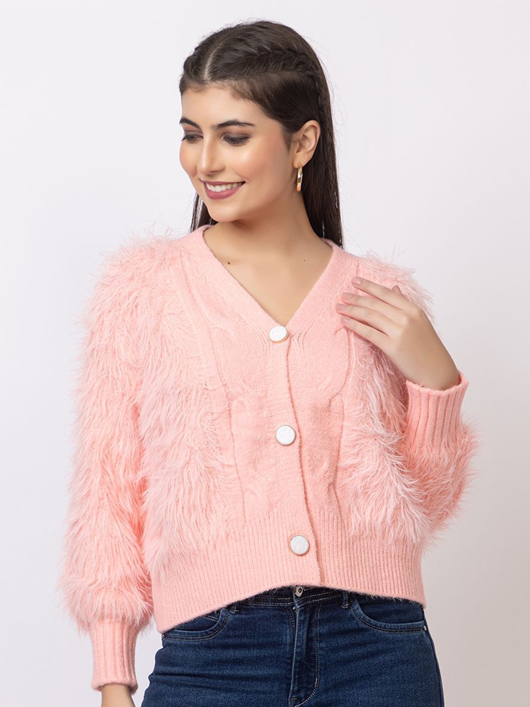 

GFO Women Woollen with Furr Winter Detail, Peach