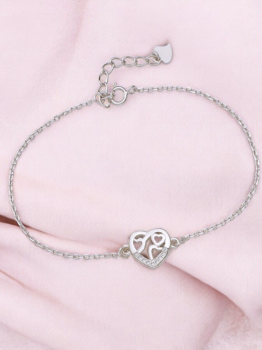 

Taraash 925 Sterling Silver Heart Shaped Cubic Zirconia Link Bracelet