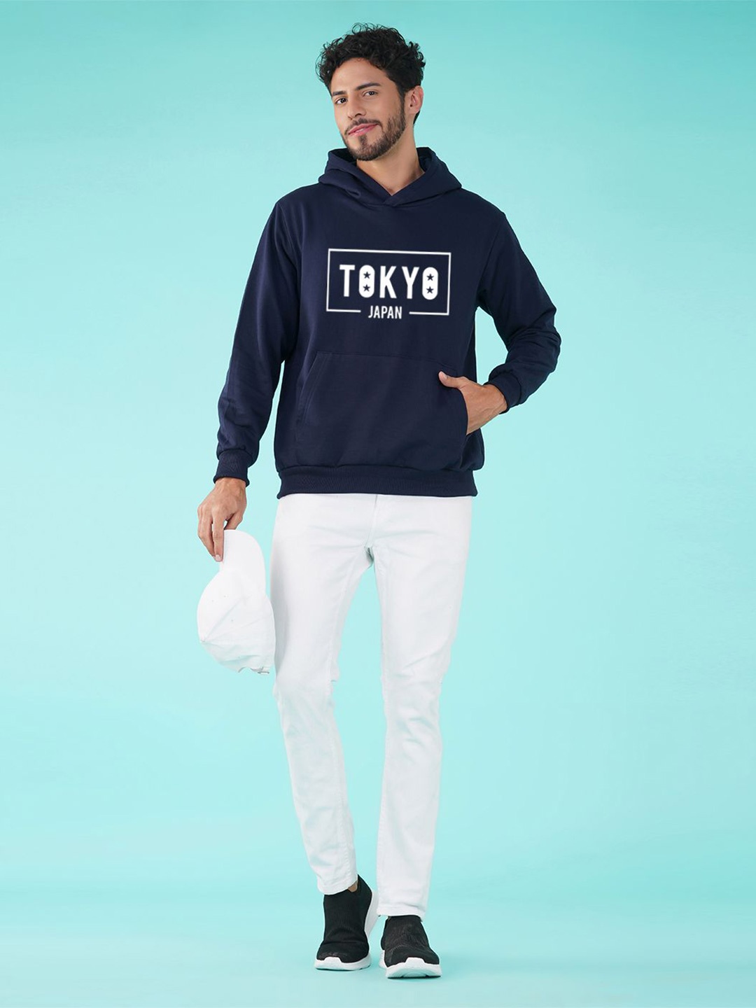 

NUSYL Men Typography Printed Hooded Sweatshirt, Blue