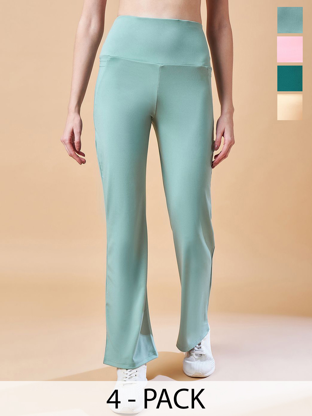 

COLOR CAPITAL Women Pack of 4 Ankle-Length Fly Dry Flared Gym Tights, Sea green