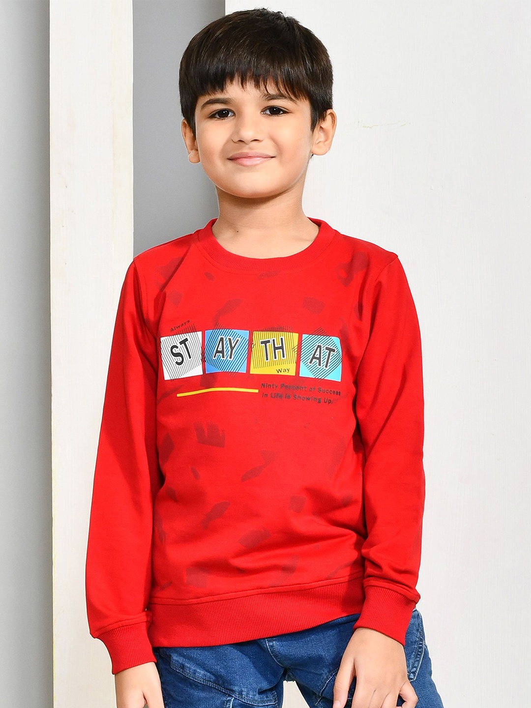 

YOUMAA Boys Cotton Typography Printed Pullover Sweatshirt, Red