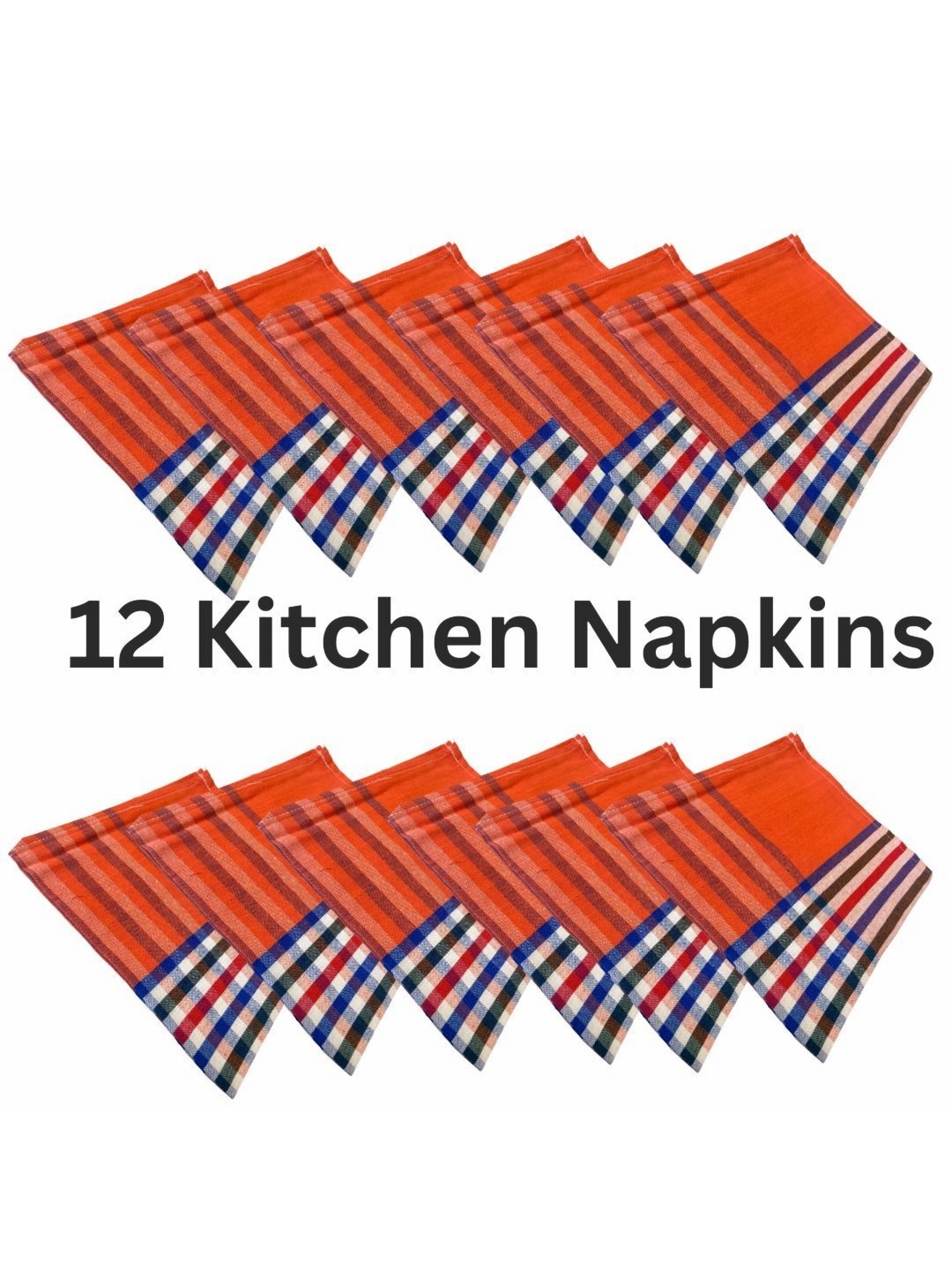 

Lushomes 12-Pcs Orange-Color & Blue Striped Pure Cotton Kitchen Towels