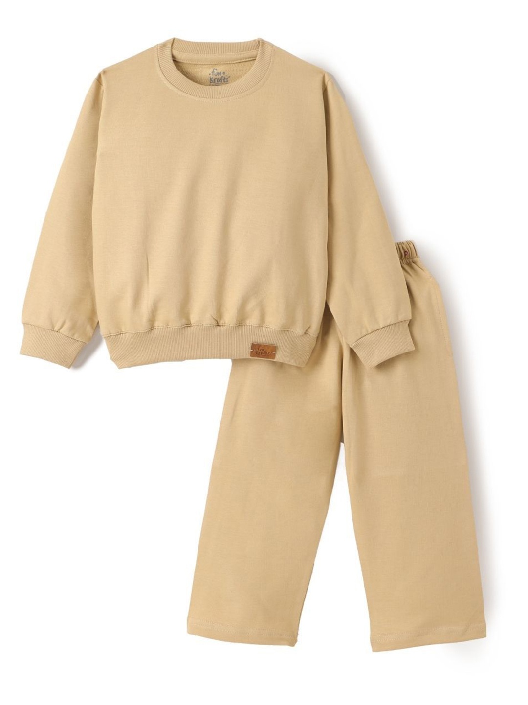 

FUNKRAFTS Girls Round Neck Long Sleeves Pure Cotton Sweatshirt with Joggers, Beige
