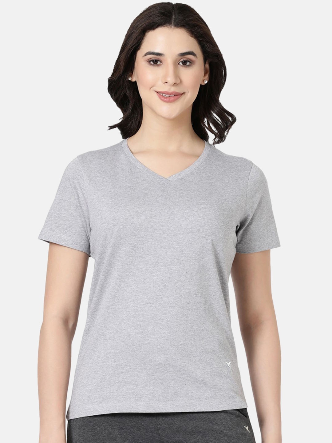 

BLOSSOM Women Cotton V- Neck Lounge T - Shirts, Grey melange