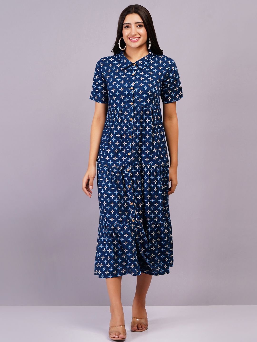 

BAESD Women Self Design A-line Dress, Navy blue