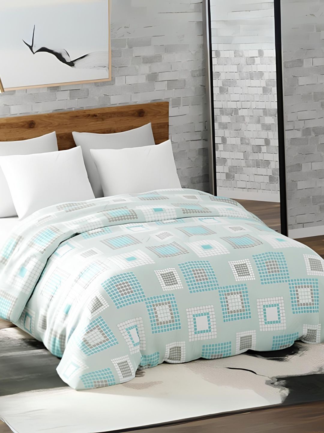 

haus & kinder Blue & White Geometric Printed 450 GSM Reversible Double Bed Blanket