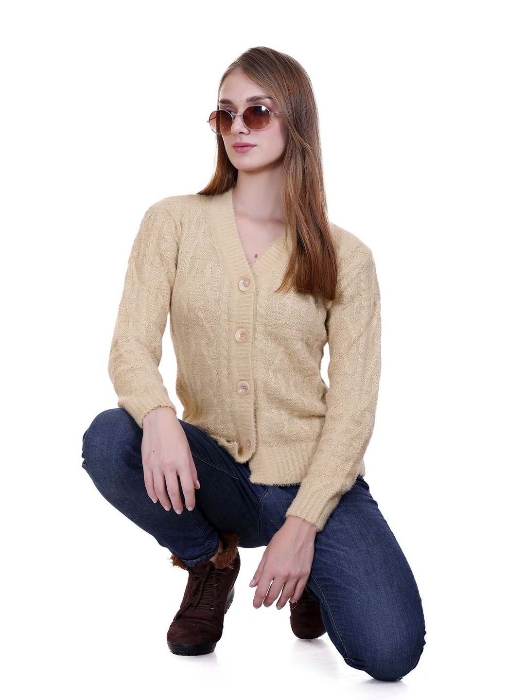 

SOSHAGUN OSWAL Women Embroided self design Cardigan, Beige