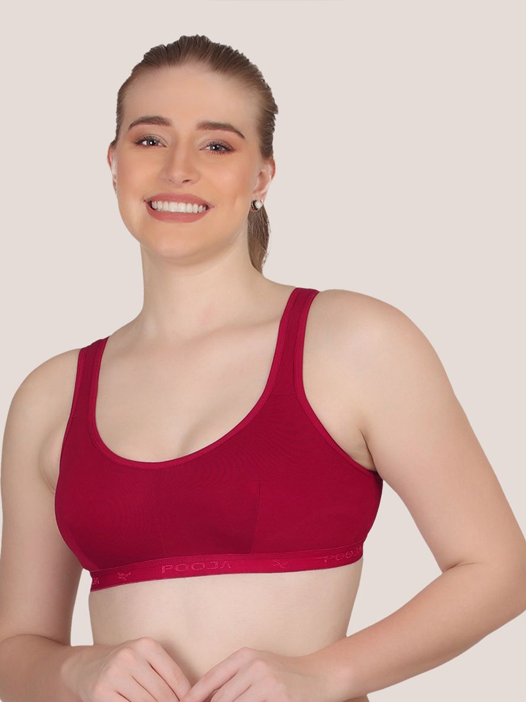 

POOJA RAGENEE Full Coverage Non Padded Workout Bra, Magenta