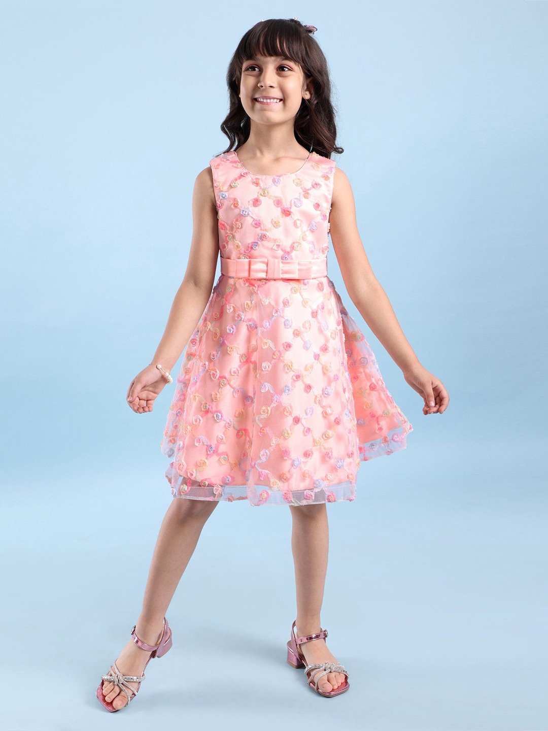 

Mark & Mia Girls Self Design Fit and Flare Dress, Peach