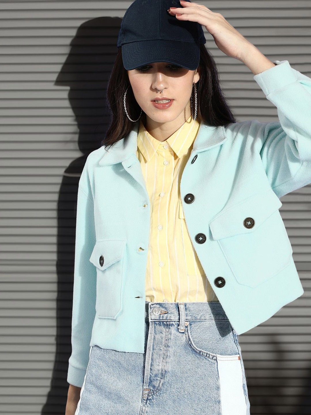 

STYLECAST X KASSUALLY Women Spread Collar Solid Casual Tailored Jacket, Blue