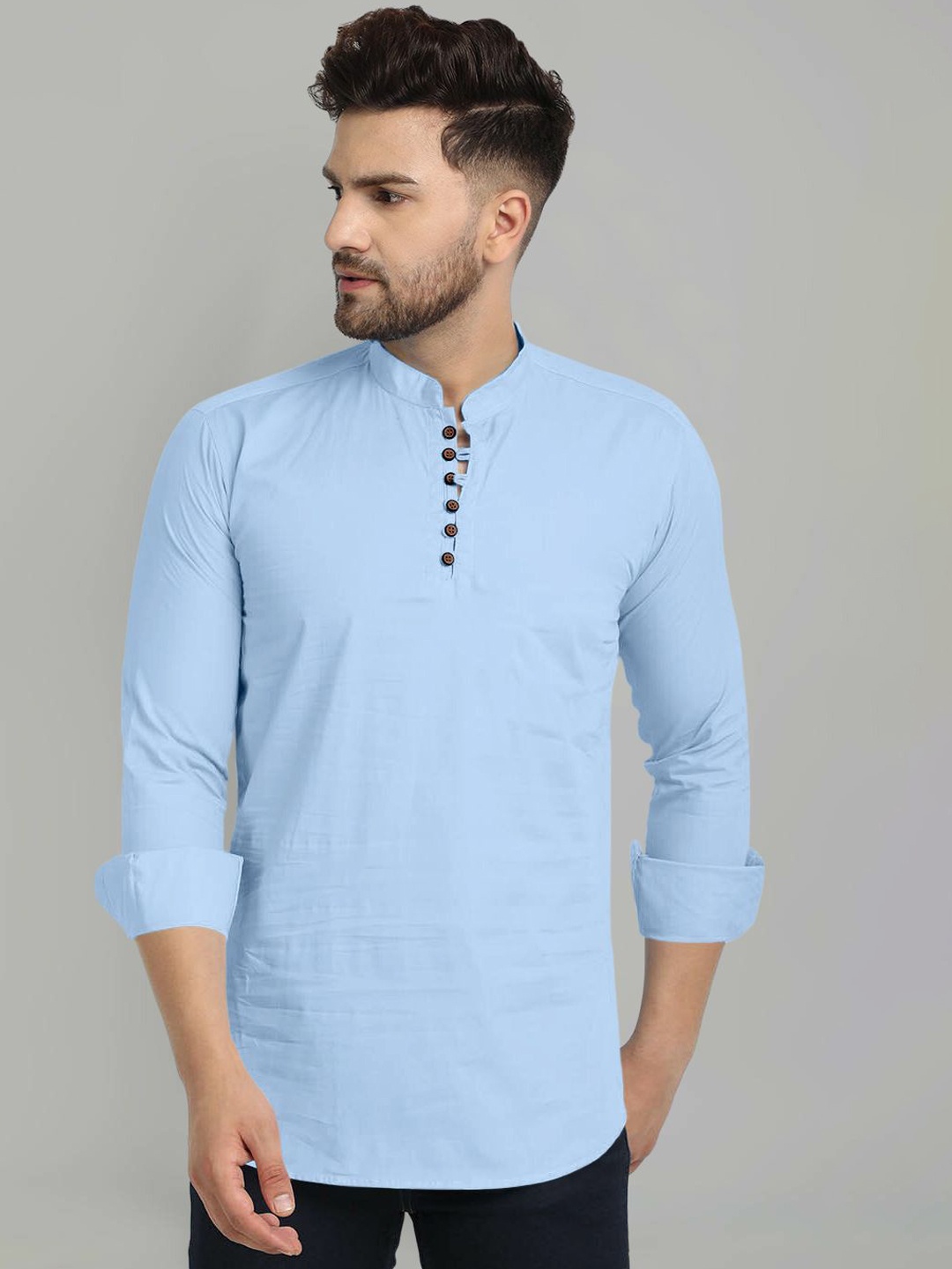 

FINIVO FASHION Mandarin Collar Straight Kurta, Blue