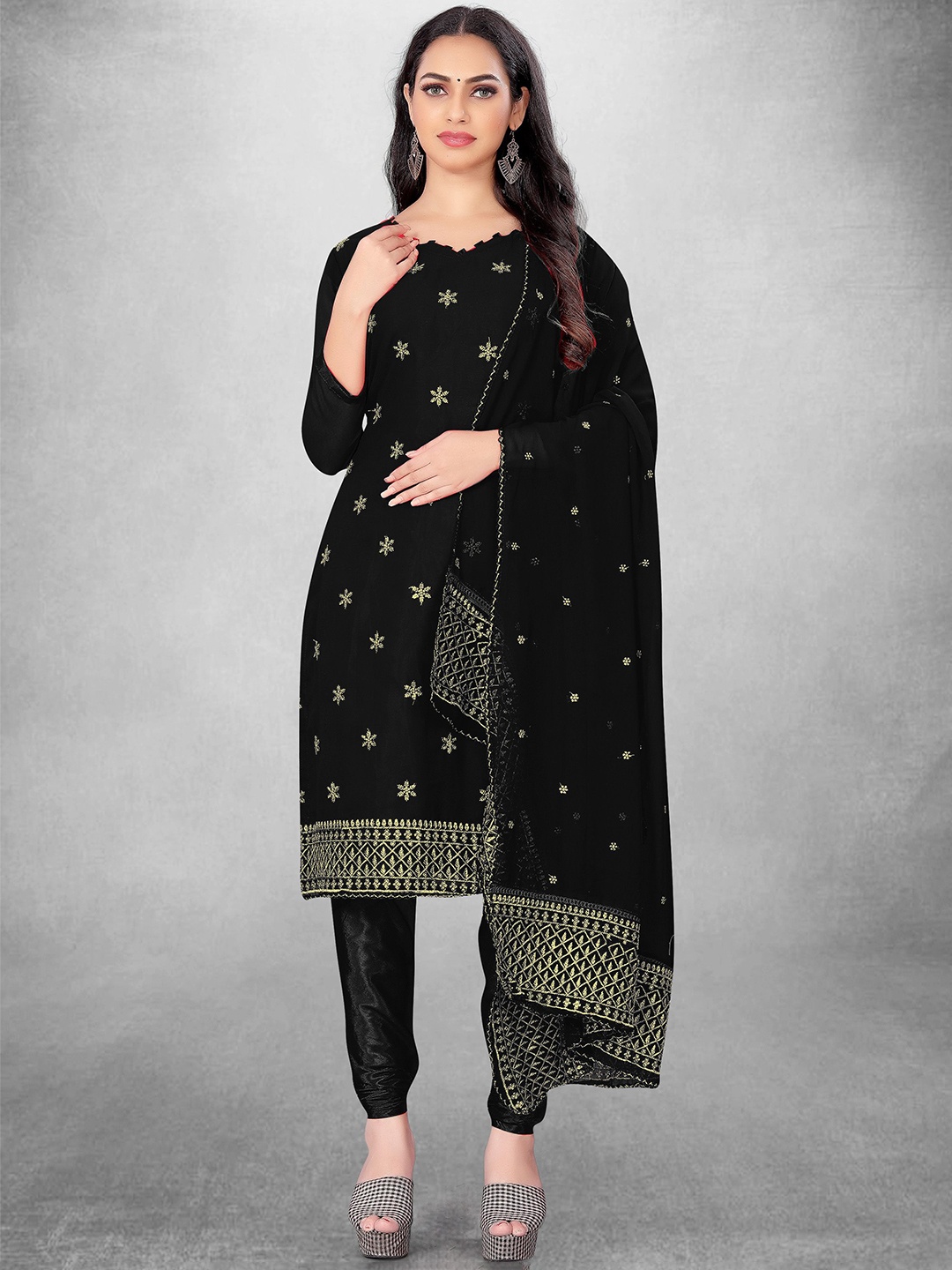

Maroosh Floral Embroidered Unstitched Dress Material, Black