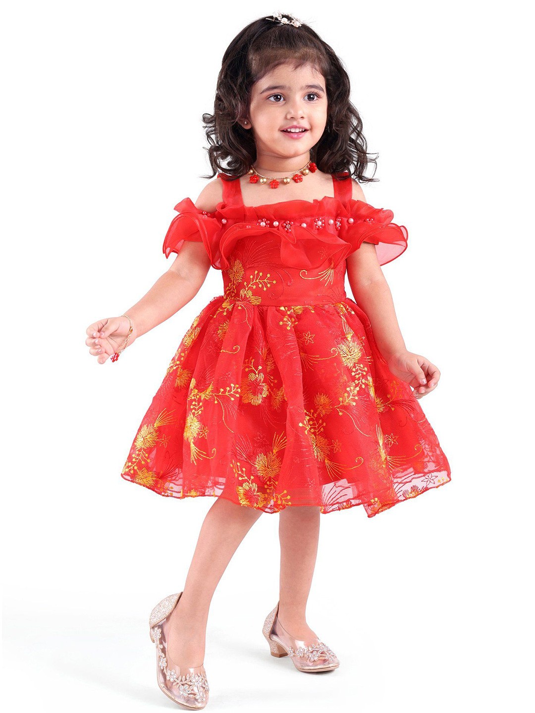

Mark & Mia Girls Self Design Printed Peplum Dress, Red