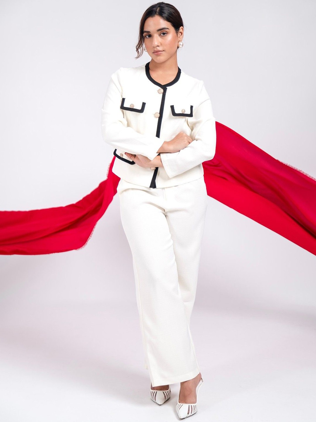 

PANKH Pure Woolen Blazer With Pant, Off white