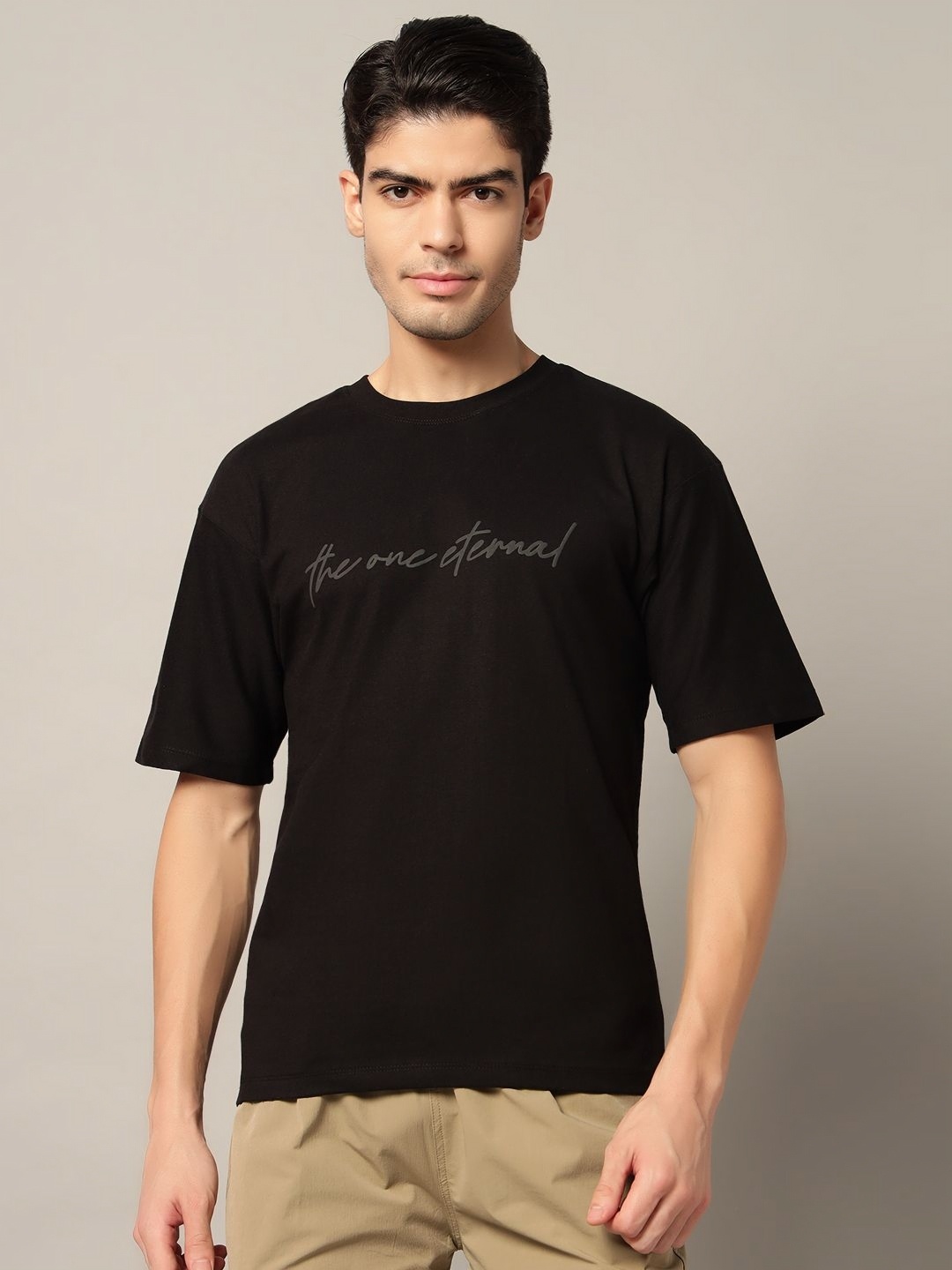 

AECK Men Typography Printed Round Neck Cotton T-shirt, Black