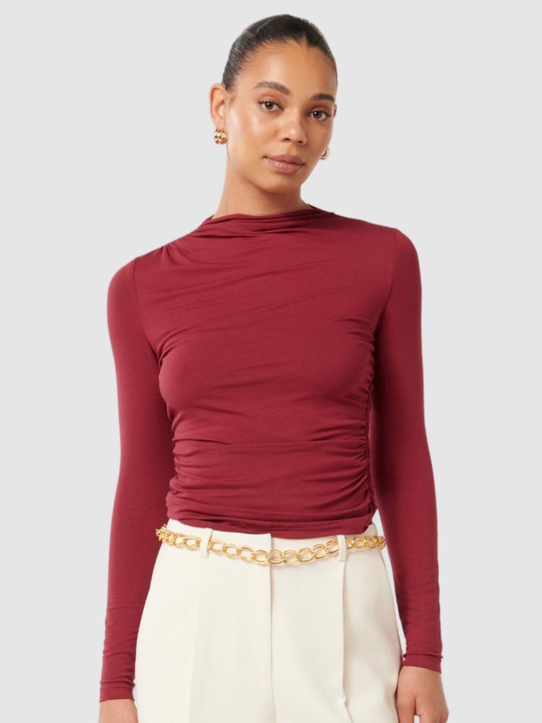 

Forever New Women Solid Long Sleeves Top, Maroon