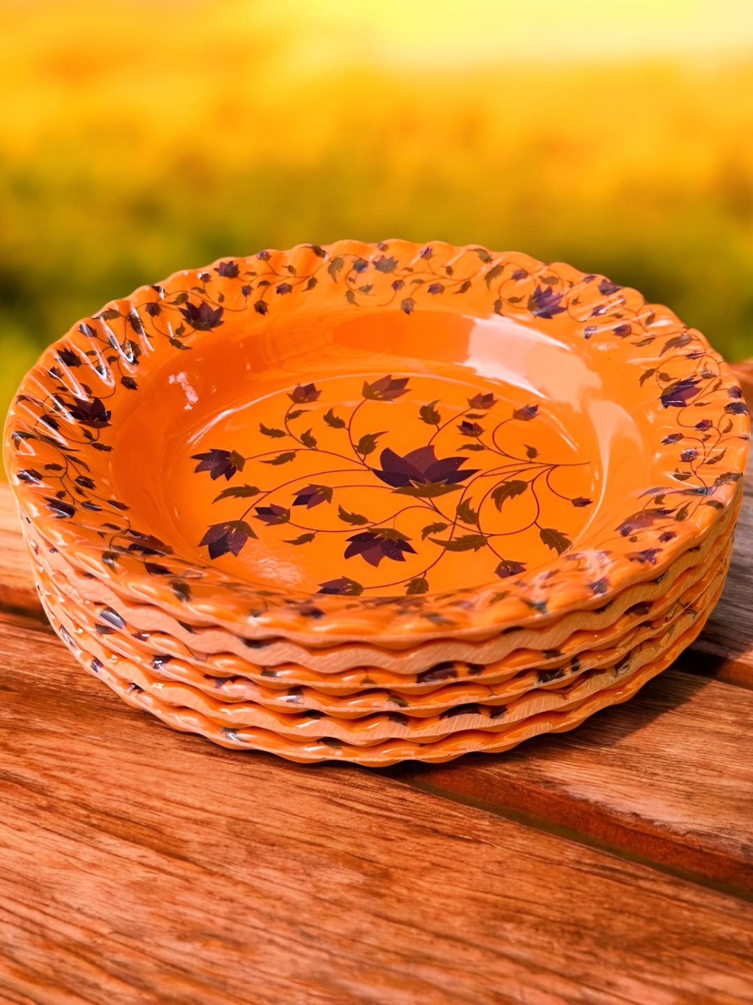 

Gallery99 Orange 6 Pieces Floral Printed Melamine Glossy Plates