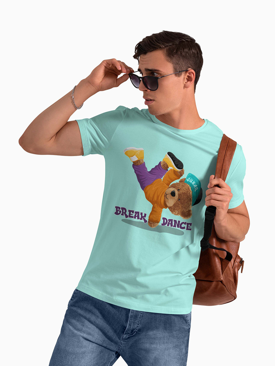 

Juxar Men Graphic Printed Round Neck Cotton T-shirt, Turquoise blue