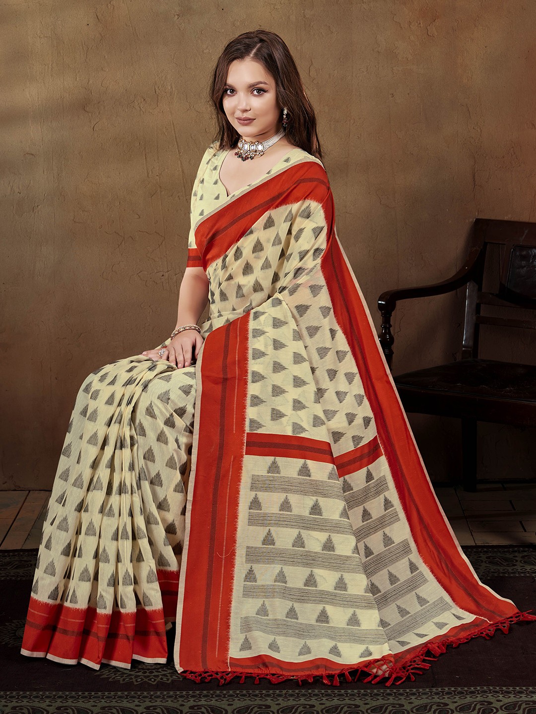

Anouk Woven Design Khadi Saree, Cream