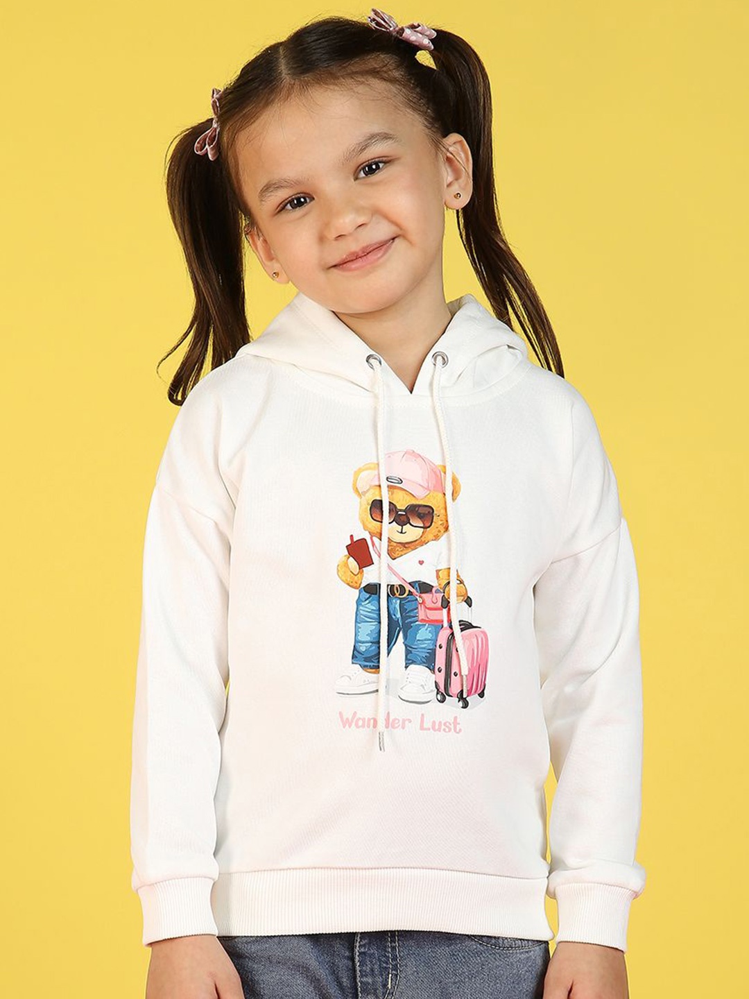 

Nauti Nati Girls Printed Hooded Antimicrobial Pullover Sweatshirt, White