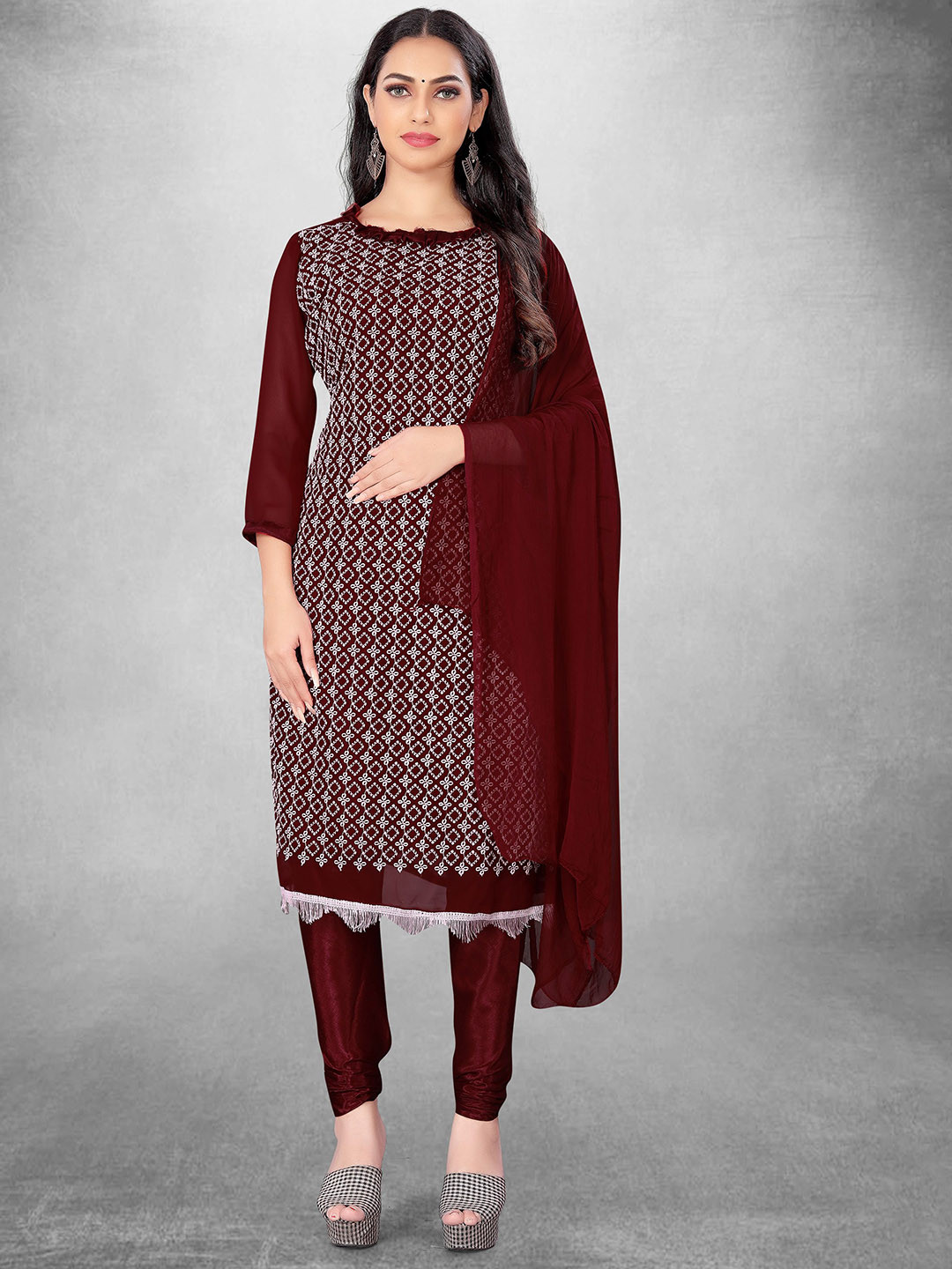 

Maroosh Ethnic Motifs Embroidered Unstitched Dress Material, Maroon
