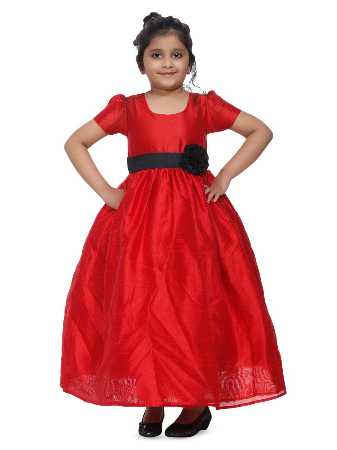 

Wish little Girls Round Neck A-Line Maxi Dress, Red