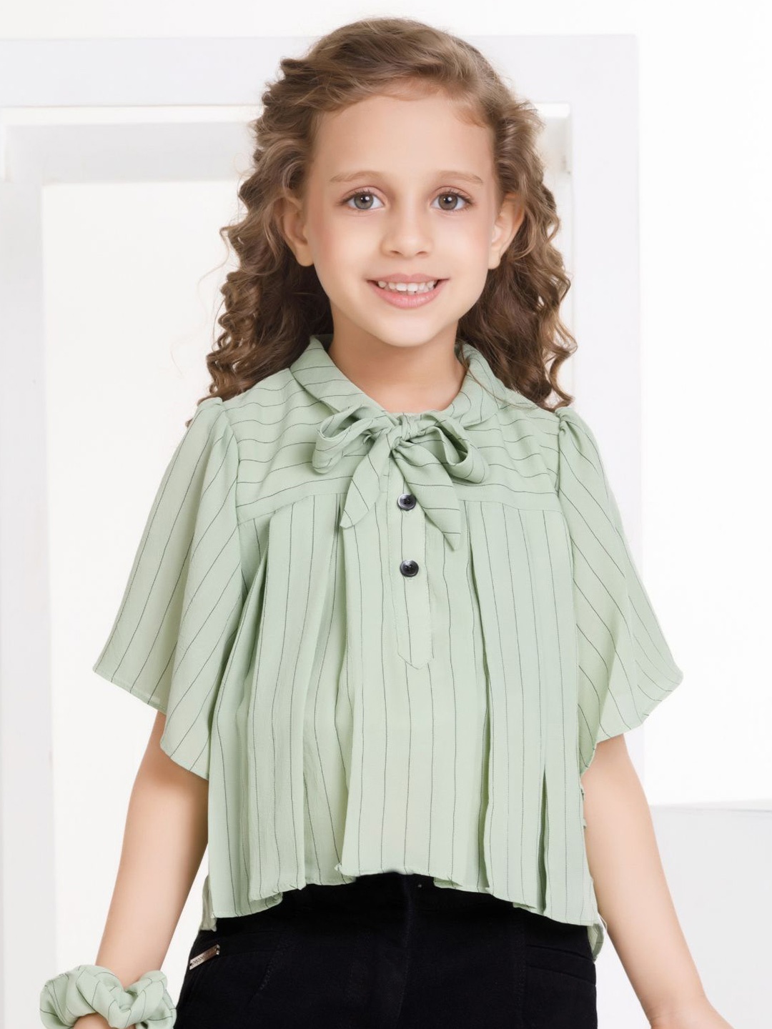 

Peppermint Girls Striped Flared Sleeves Top, Green