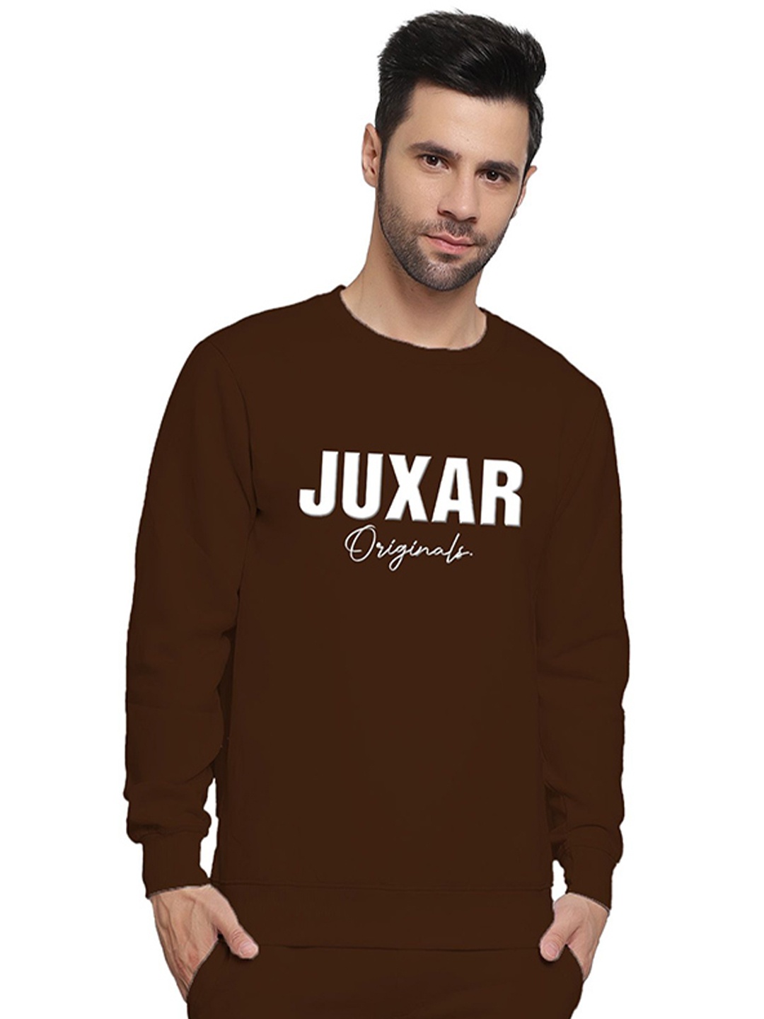 

Juxar Men Printed Cotton Round Neck Sweatshirt, Brown