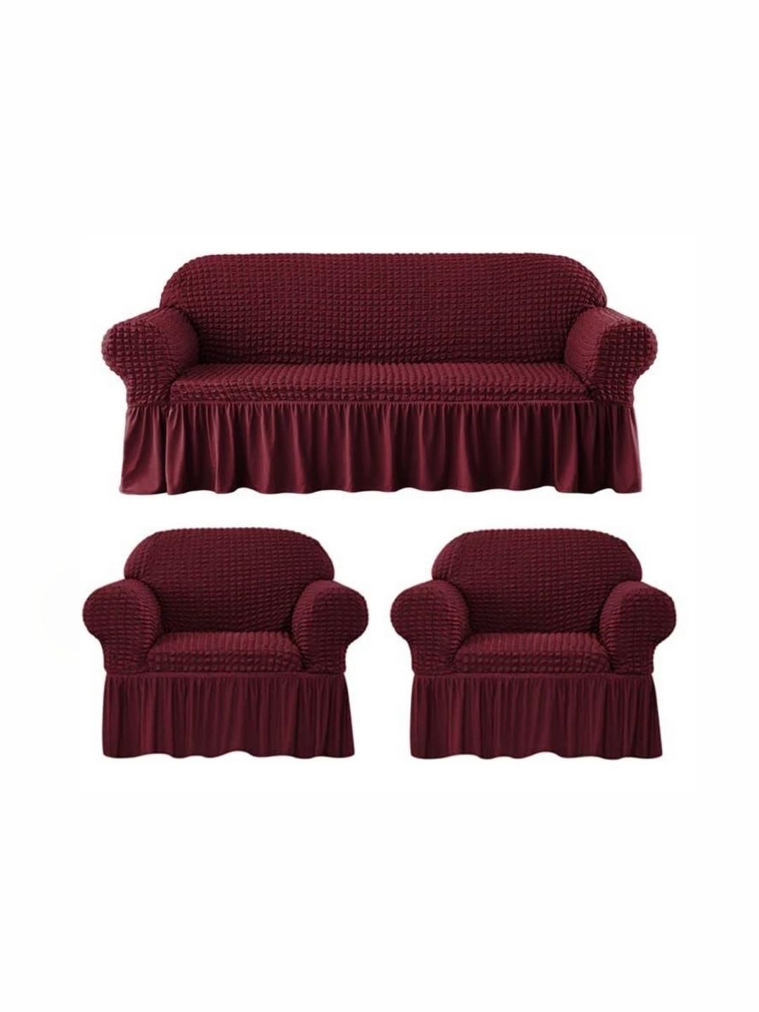 

Lukzer Red 3 Pieces Self Design Sofa Cover With Arms