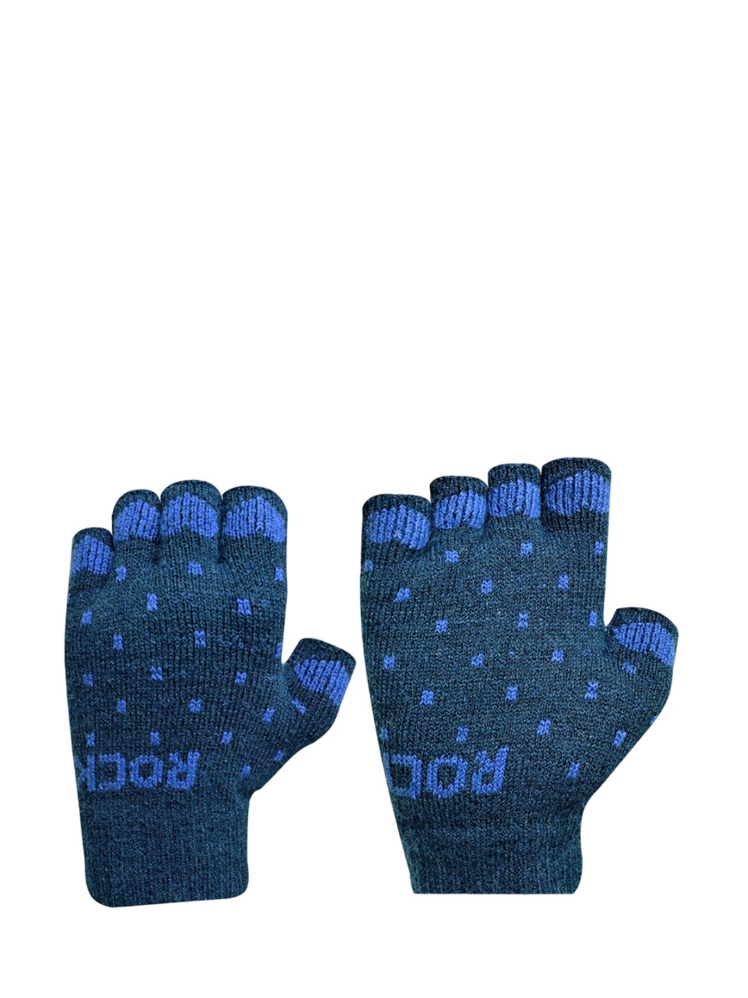 

LOOM LEGACY Women Patterned Acrylic Fingerless Gloves, Navy blue