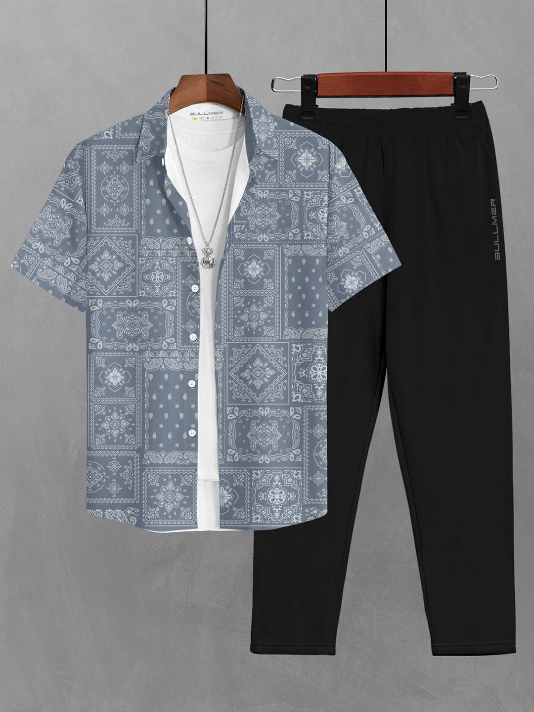 

BULLMER Ethnic Motifs Printed Short Sleeves Shirt With Trouser, Metallic