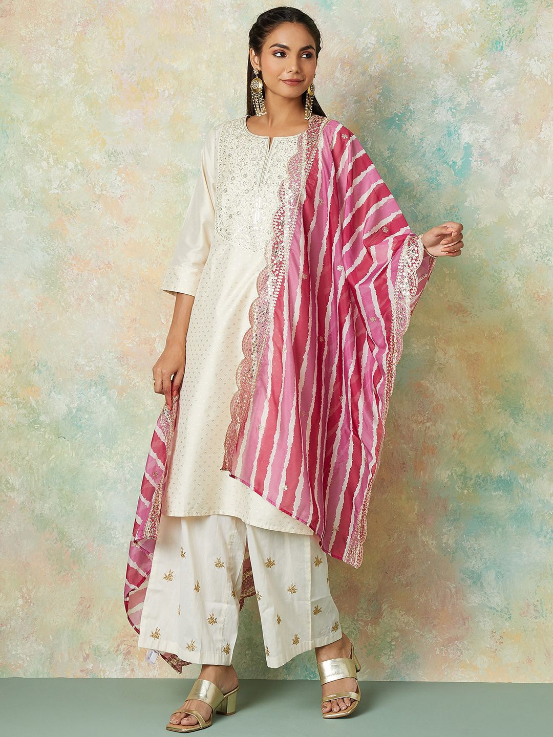 

Melange by Lifestyle Striped Sequinned Dupatta, Pink