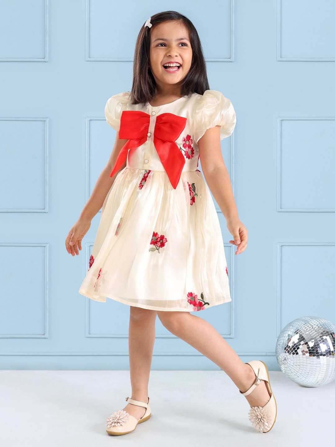 

Mark & Mia Girl Peplum Half Sleeves Knee Length Dress, White