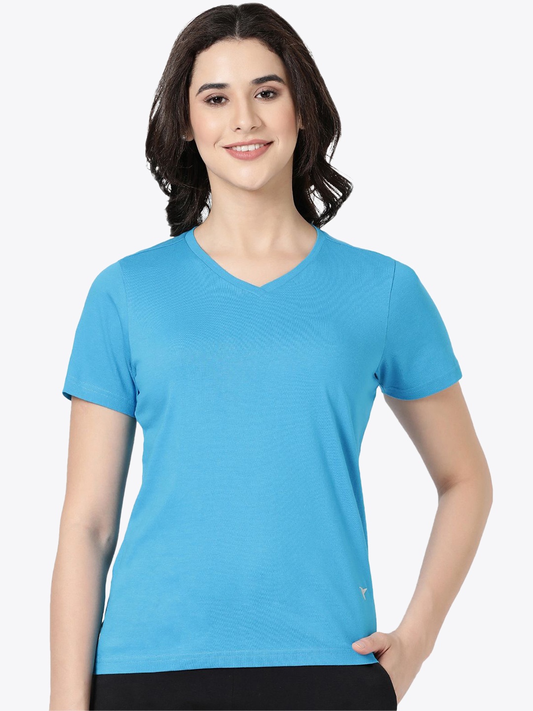 

BLOSSOM Women V-Neck Pure Cotton Lounge T-shirts, Blue