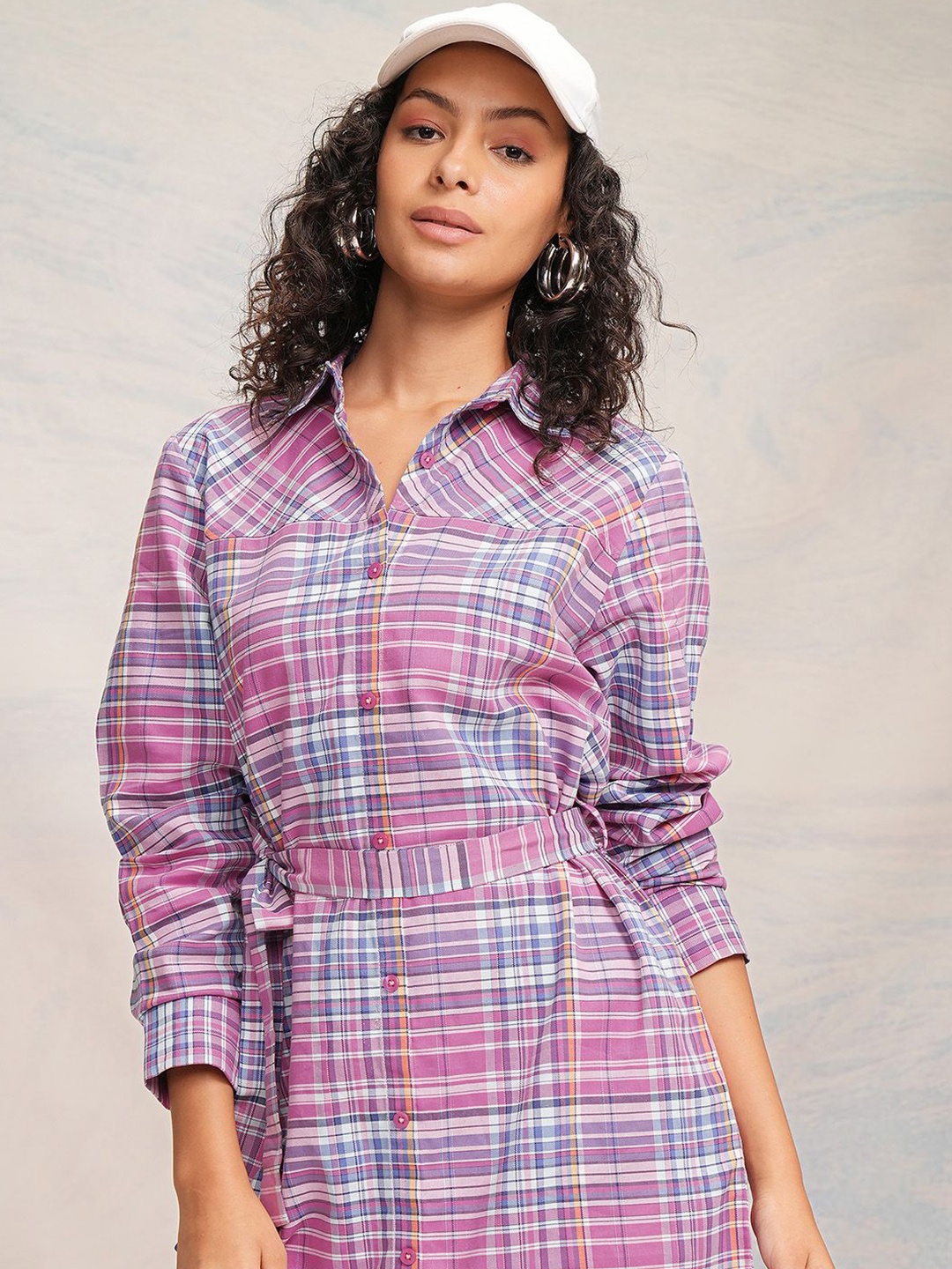 

Tokyo Talkies Checked Belted Shirt Dress, Purple