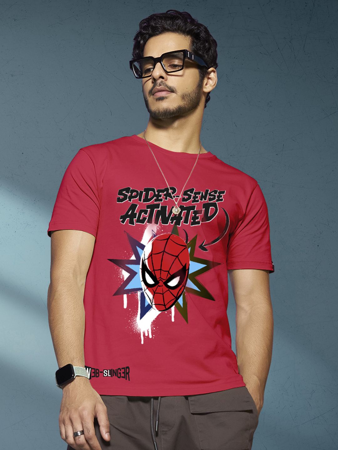 

Bewakoof Men Graphic Printed Round Neck Cotton Spider-Man T-shirt, Red