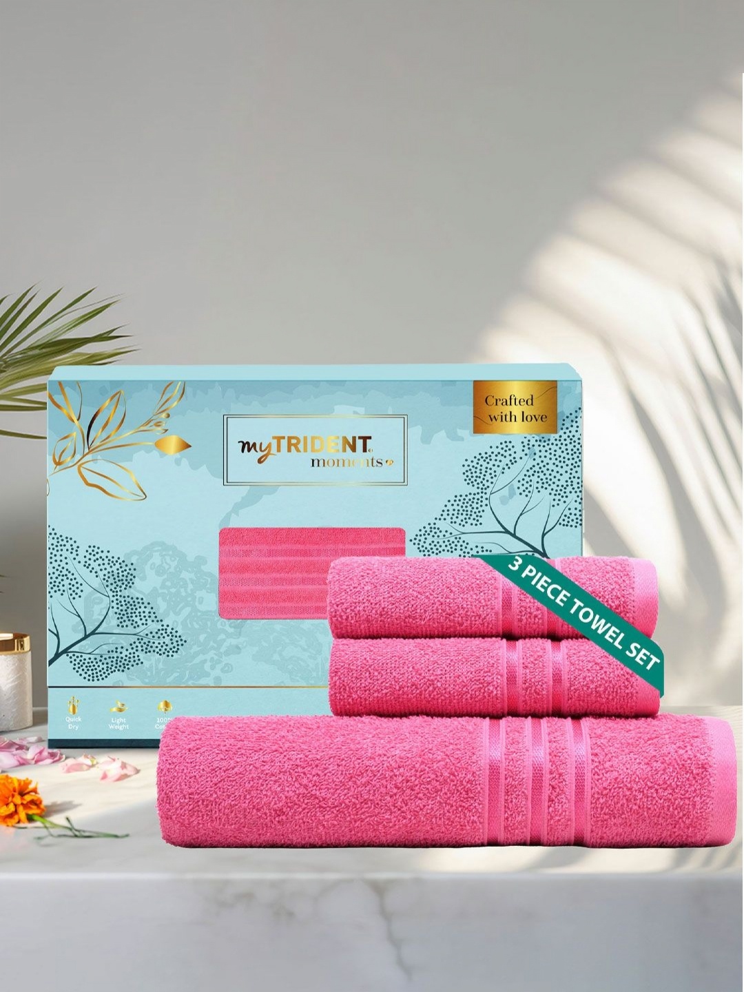 

MYTRIDENT Pink 3 Pieces Cotton 400 GSM Towel Set